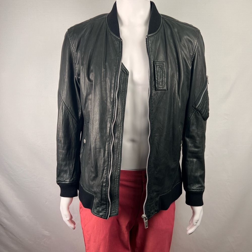 Men's Junk de Luxe Black Leather Bomber Jacket - Worn Once